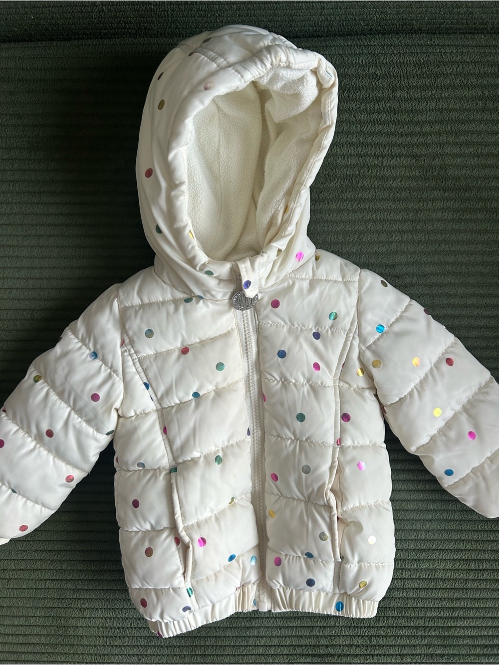 DKNY Cream Baby Jacket with Pink and Green Dot Details- 12 M